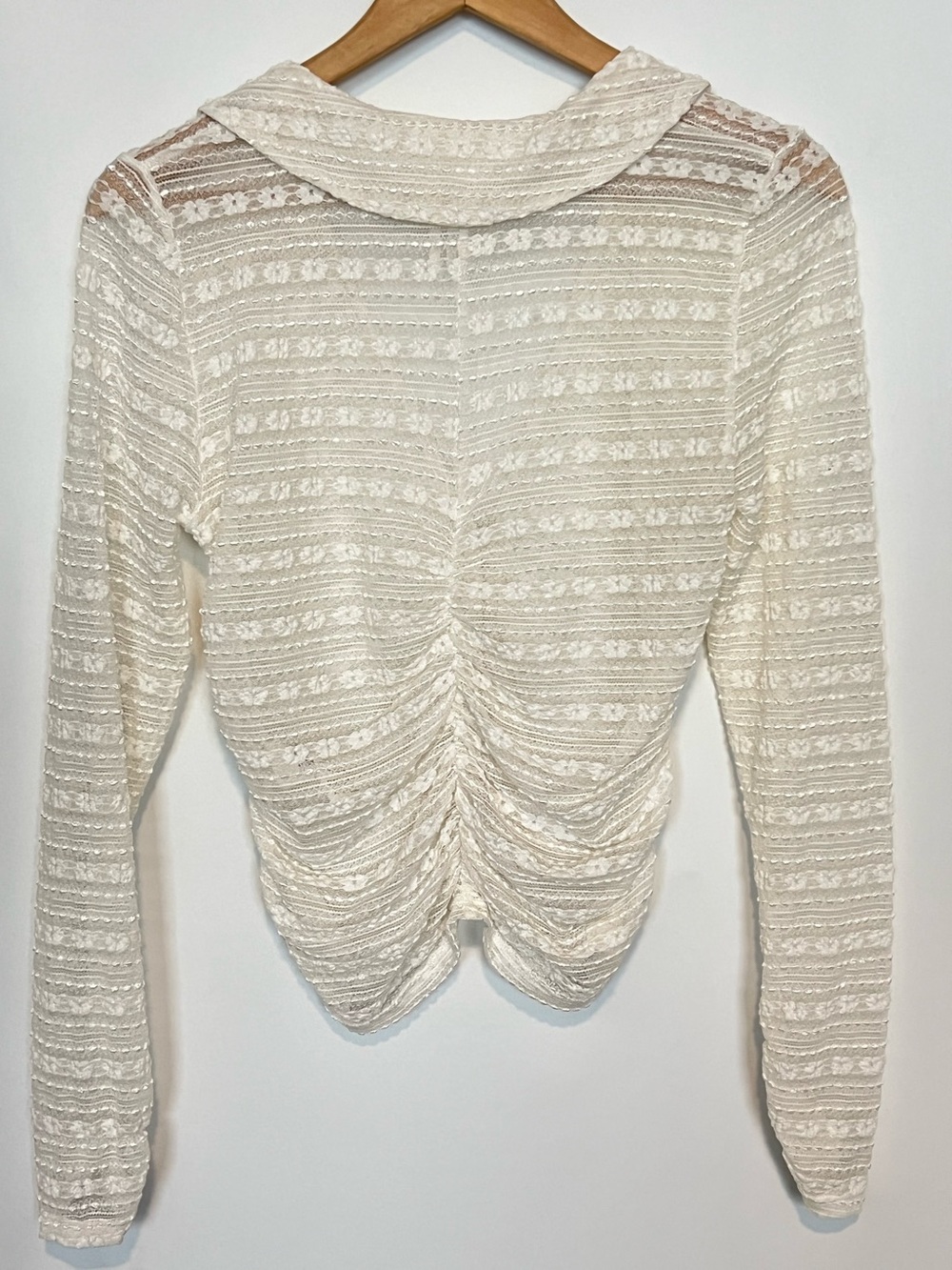 Anthropologie Long-Sleeve V-Neck Floral Lace Top Size S Ivory - Picture 7 of 10